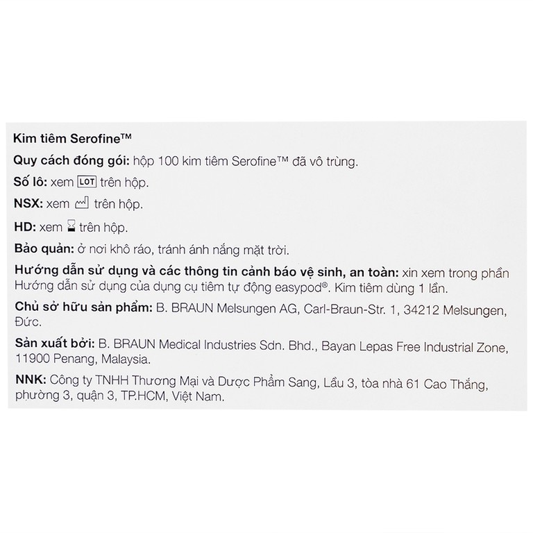 Kim tiêm Serofine Needles 29g Merck dùng cùng bút tiêm tiểu đường trong điều trị tiểu đường (100 cái)