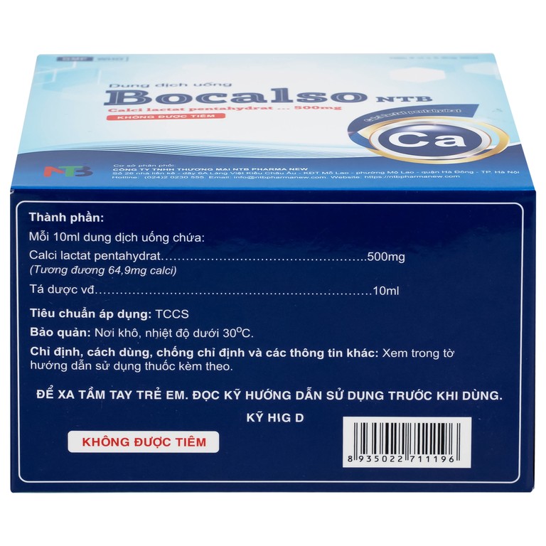 Thuốc Bocalso NTB Pharma bổ sung canxi cho các trường hợp có nguy cơ thiếu canxi (6 vỉ x 5 ống)