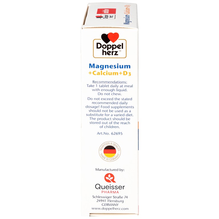Viên uống Magnesium+Calcium+D3 Doppelherz Aktiv hỗ trợ cơ và xương khỏe mạnh (3 vỉ x 10 viên)