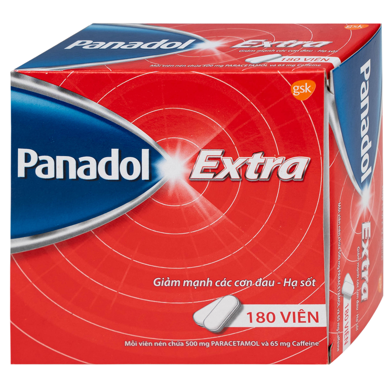 Viên nén Panadol Extra đỏ GSK giảm mạnh các cơn đau, hạ sốt, điều trị đau đầu, đau lưng (15 vỉ x 12 viên) 