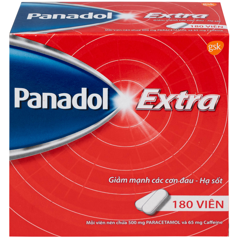 Viên nén Panadol Extra đỏ GSK giảm mạnh các cơn đau, hạ sốt, điều trị đau đầu, đau lưng (15 vỉ x 12 viên) 