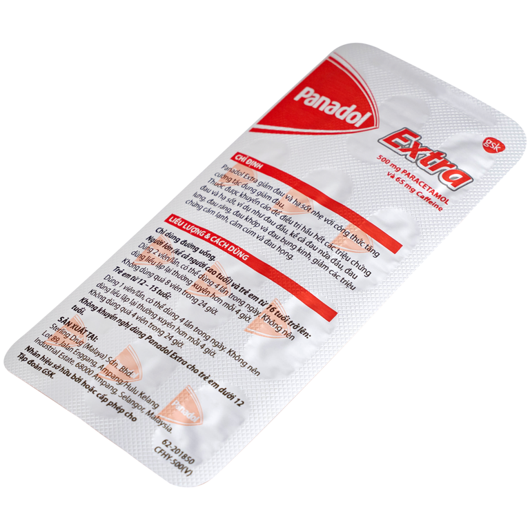 Viên nén Panadol Extra đỏ GSK giảm mạnh các cơn đau, hạ sốt, điều trị đau đầu, đau lưng (15 vỉ x 12 viên) 