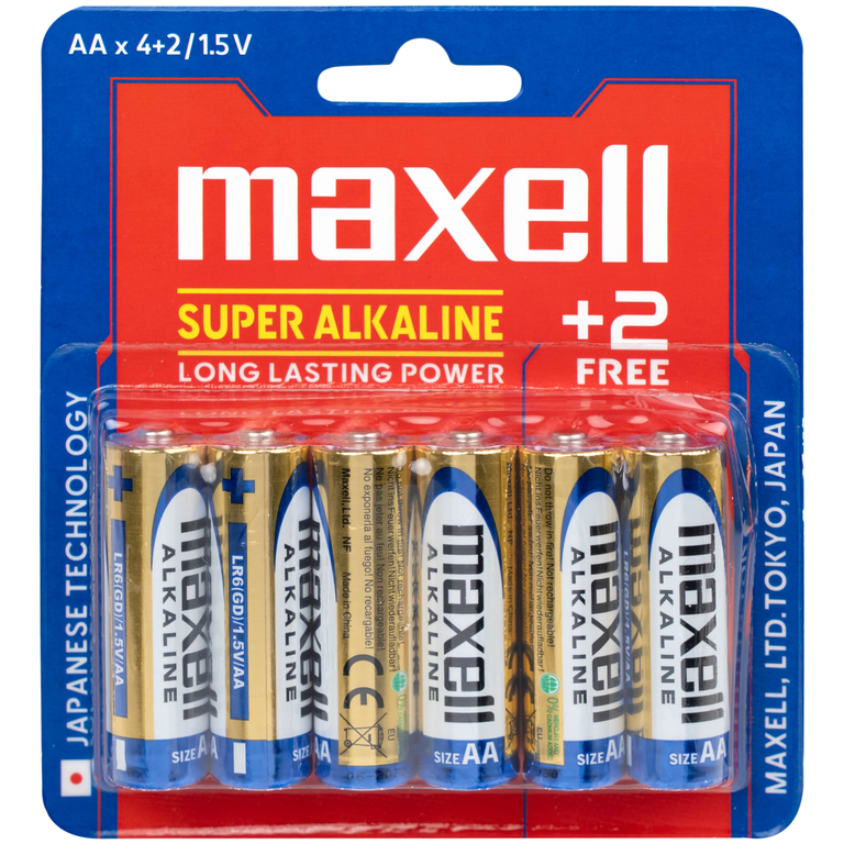 Pin kiềm Maxell Super Alkaline AA LR6(GD) dùng cho các thiết bị điện tử thông dụng (4+2 viên)