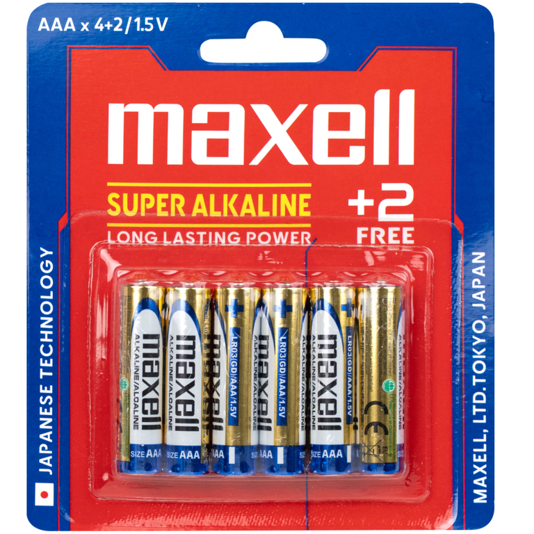 Pin kiềm Maxell Super Alkaline AAA LR3(GD) dùng cho các thiết bị điện tử thông dụng (4+2 viên)