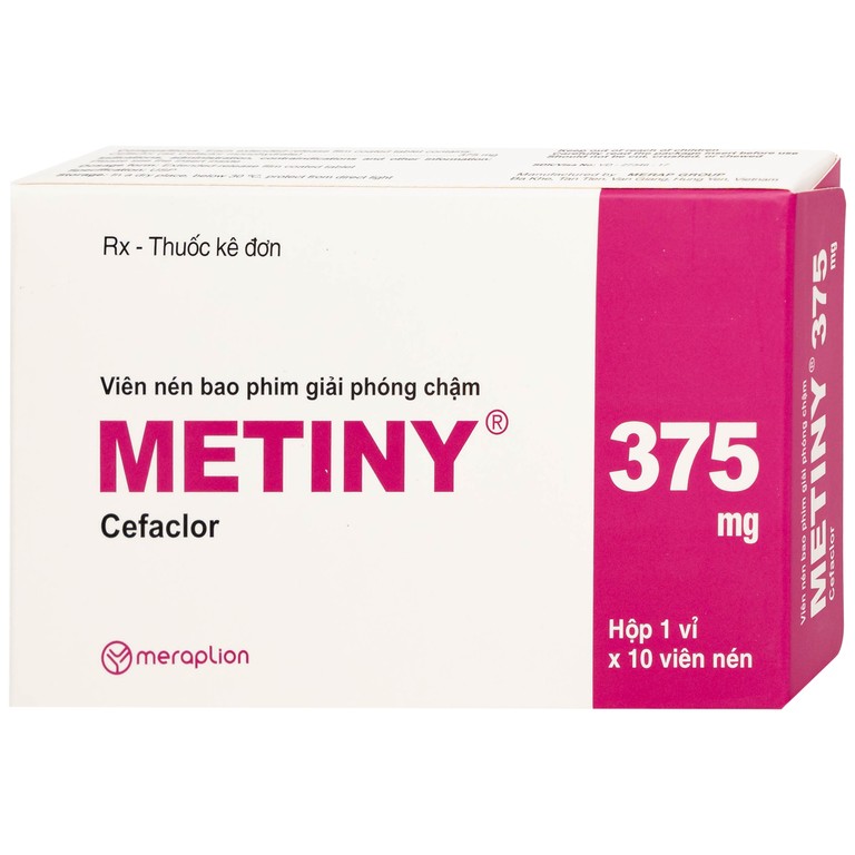 Thuốc Metiny 375mg Merap Group điều trị các bệnh lý nhiễm trùng viêm phế quản cấp (1 vỉ x 10 viên)