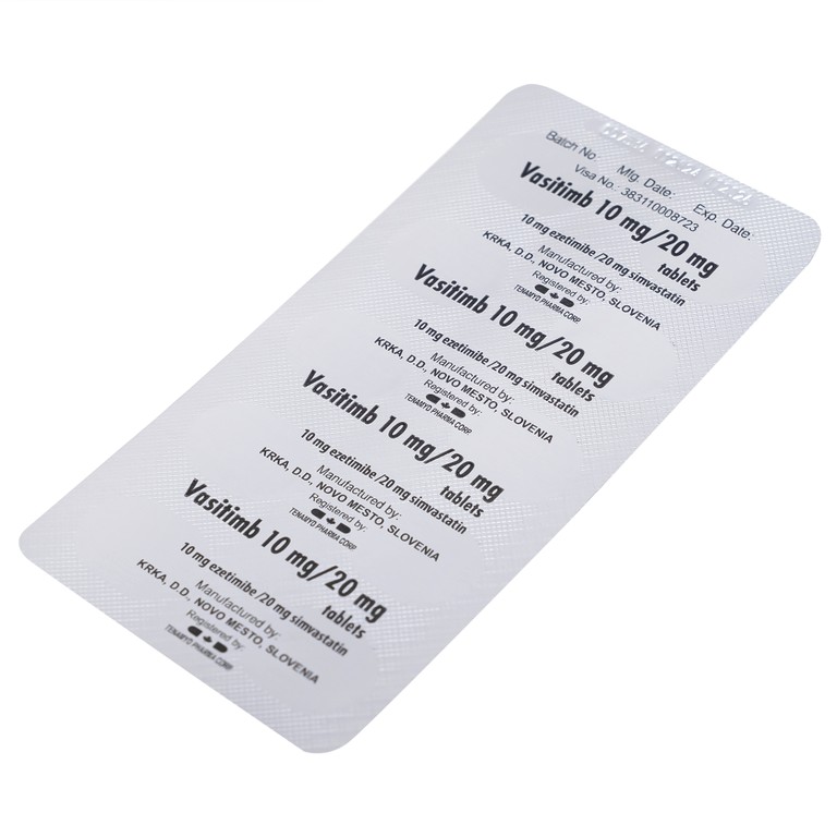Thuốc Vasitimb 10mg/20mg tablets Krka giúp phòng bệnh tim, điều trị tăng cholesterol máu, máu đồng hợp tử gia đình (3 vỉ x 10 viên)