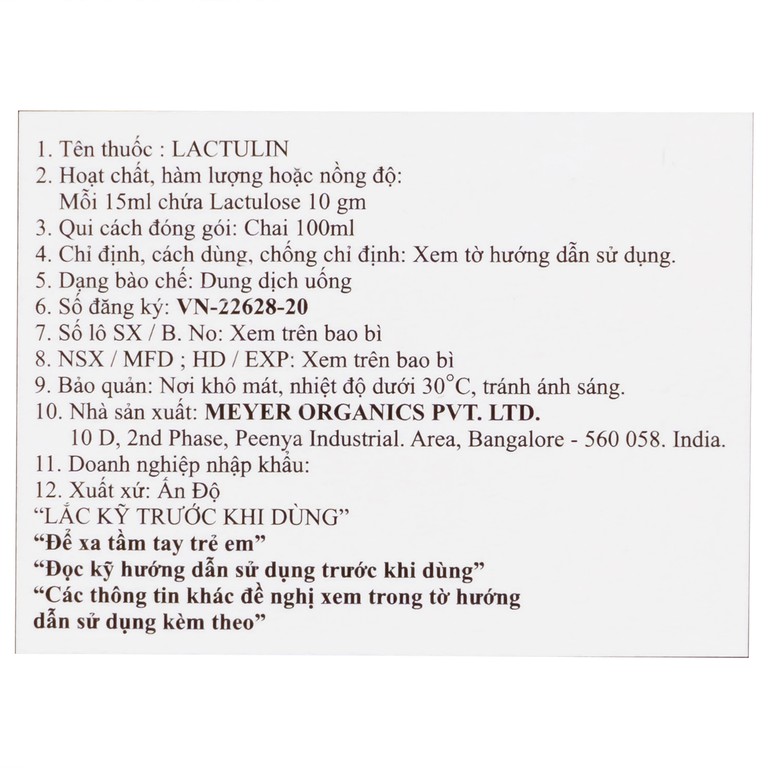 Thuốc Lactulin 10g Meyer giúp dự phòng và điều trị bệnh não do gan, táo bón mạn tính (100ml)