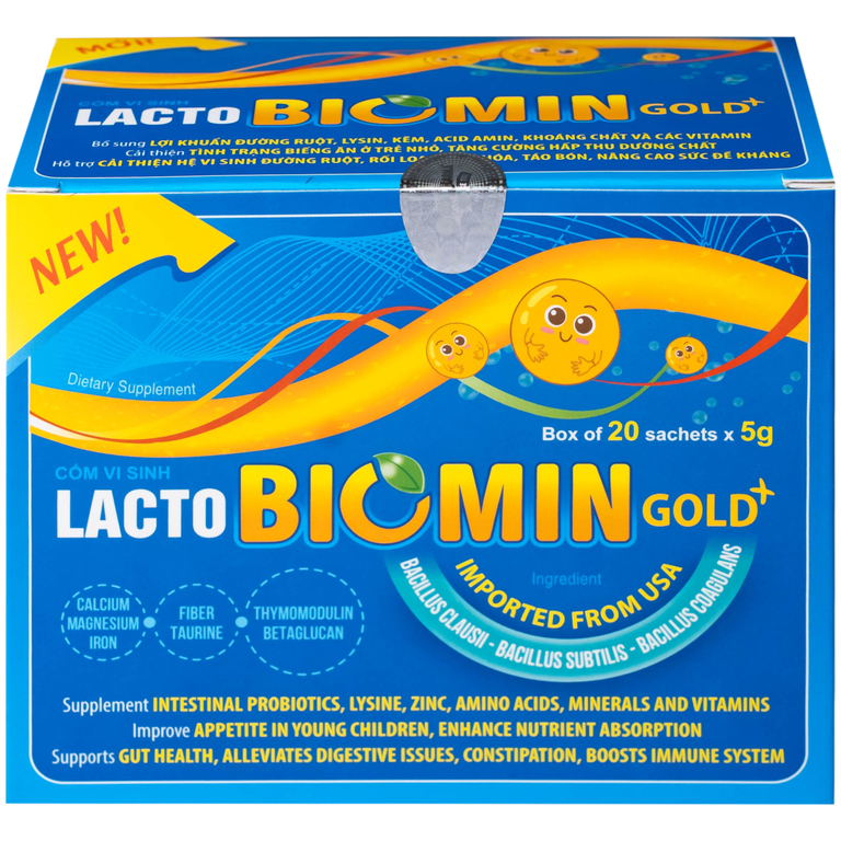 Cốm vi sinh bổ sung lợi khuẩn đường ruột Lacto Biomin Gold+ New Hdpharma (20 gói x 5g)
