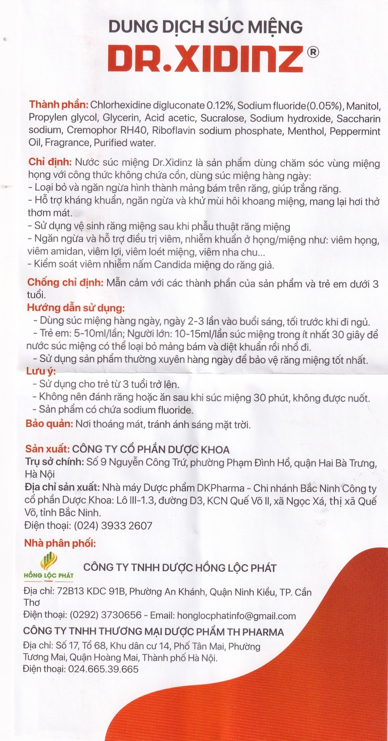 Nước súc miệng Dr.Xidinz 250ml DK Pharma loại bỏ và ngăn ngừa mảng bám, làm trắng răng