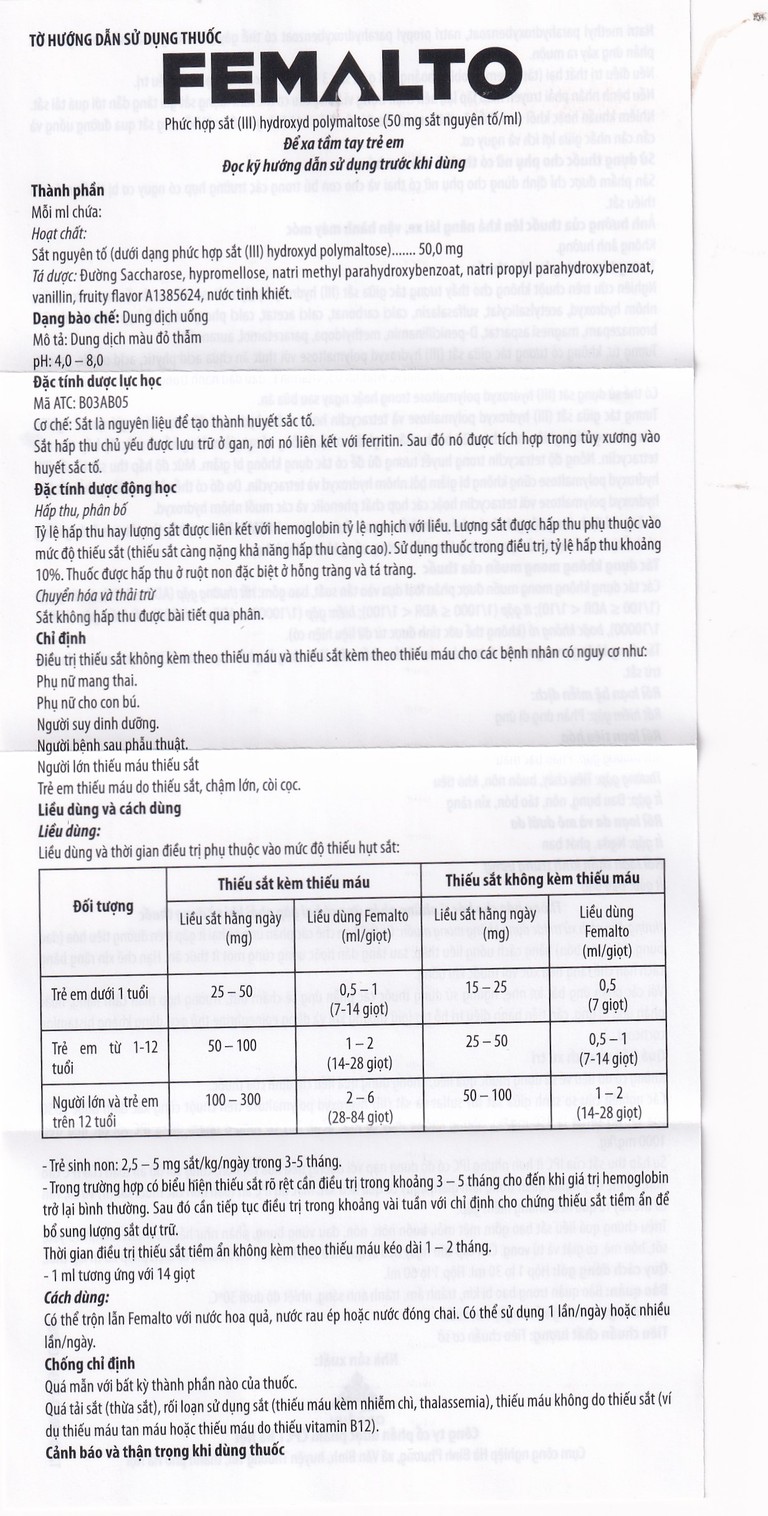 Dung dịch uống Femalto 30ml CPC1HN bổ sung sắt hữu cơ dạng lỏng
