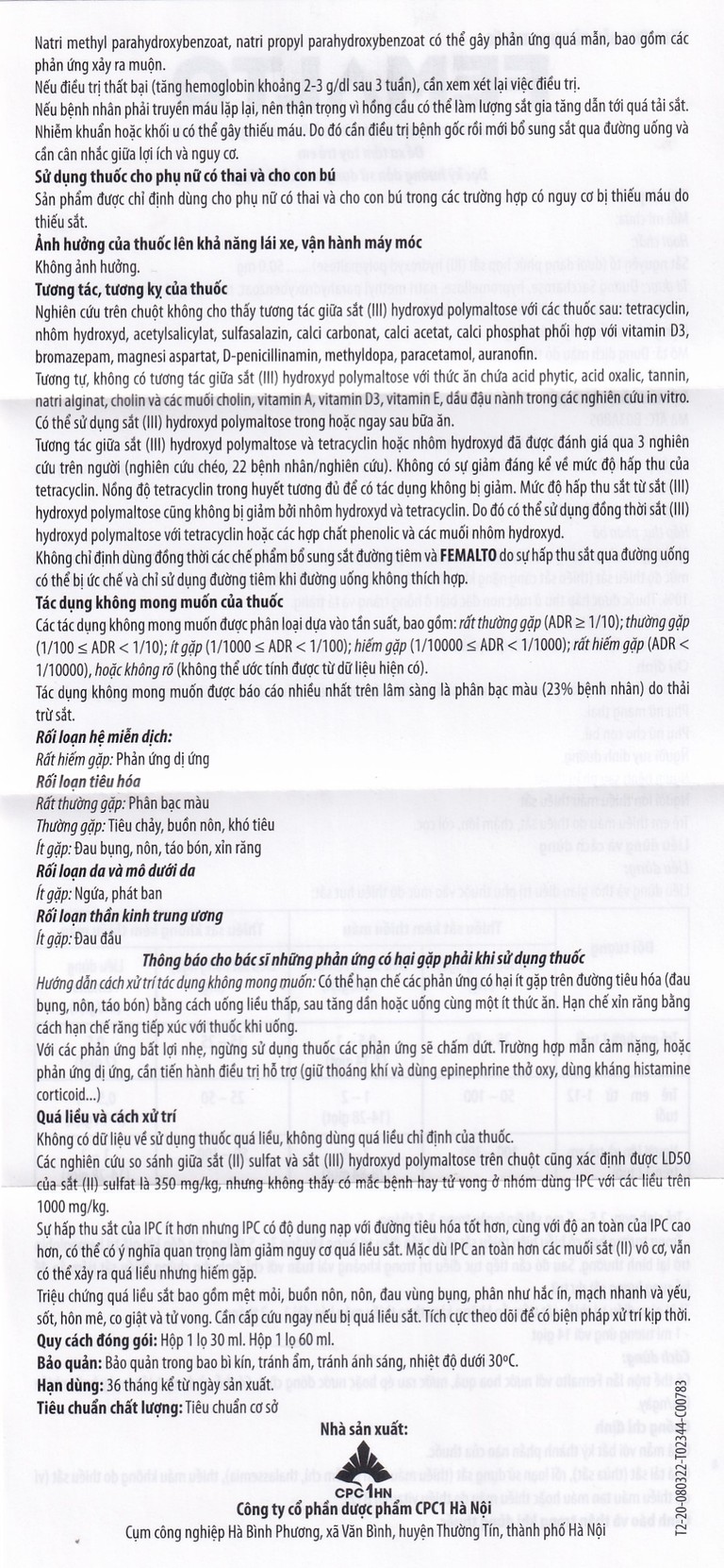 Dung dịch uống Femalto 30ml CPC1HN bổ sung sắt hữu cơ dạng lỏng