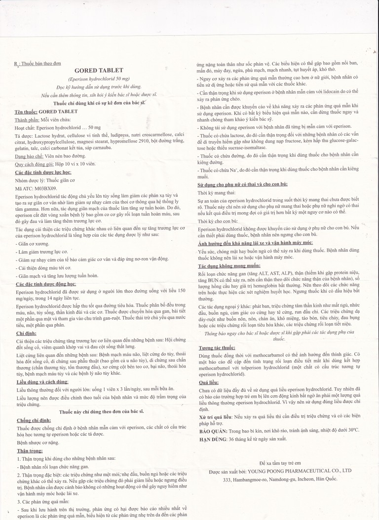 Thuốc Gored 50mg Young Poong điều trị hội chứng đốt sống cổ, viêm quanh khớp vai (10 vỉ x 10 viên)