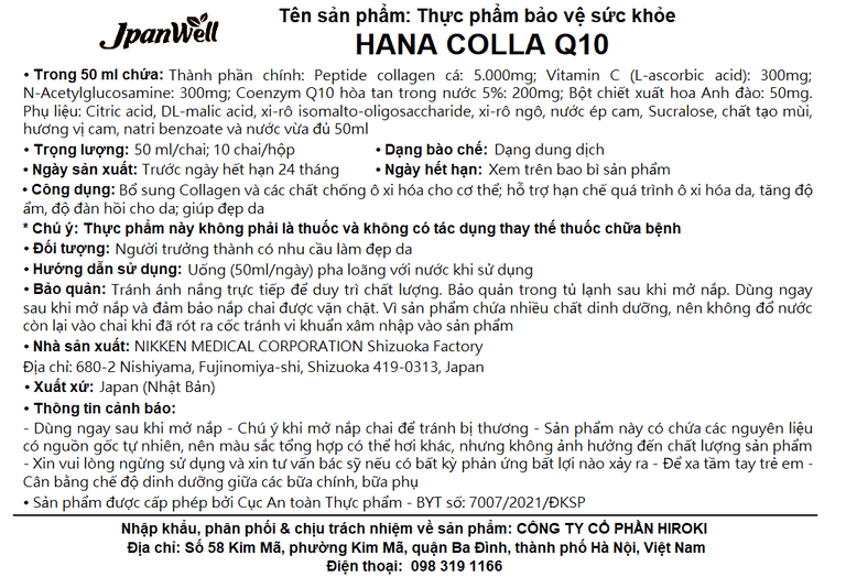 Thực phẩm bảo vệ sức khỏe Hana Colla Q10