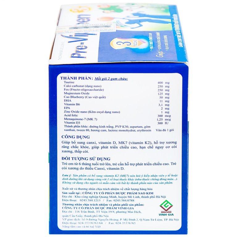 Cốm Pre-Vipteen 3 Vinh Gia giúp tăng chiều cao, tăng sức đề kháng (20 gói x 2g)