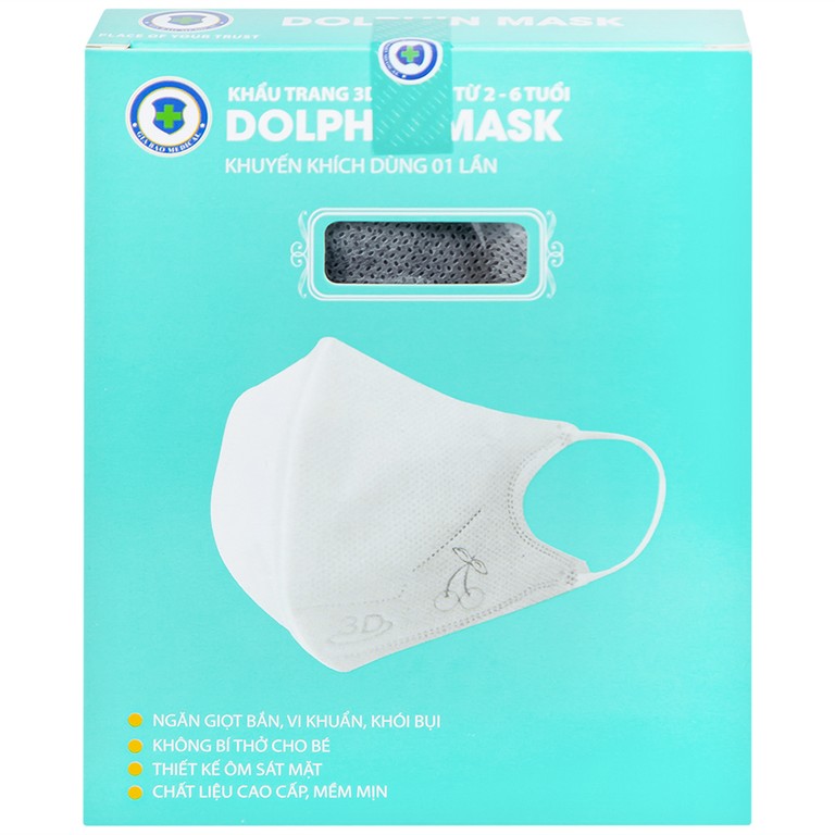 Khẩu trang 3D trẻ em Dolphin Mask 4 lớp ngăn giọt bắn, vi khuẩn, khói bụi (10 cái)