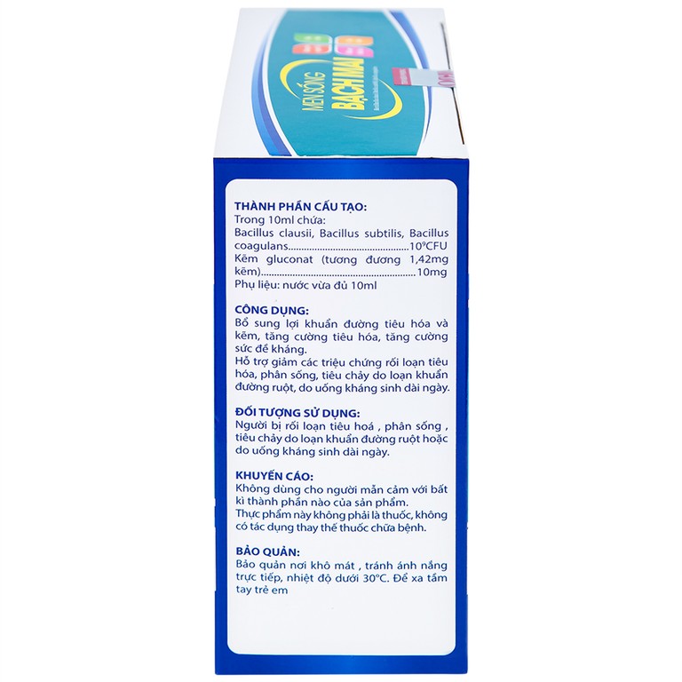 Men sống Bạch Mai bổ sung lợi khuẩn đường tiêu hóa và kẽm, tăng cường tiêu hóa (20 ống x 10ml)
