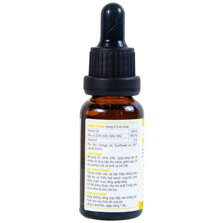 Dung dịch Vitamin D3+ DHA Hatro Pharvina tăng sức đề kháng, giảm nguy cơ còi xương (20ml)