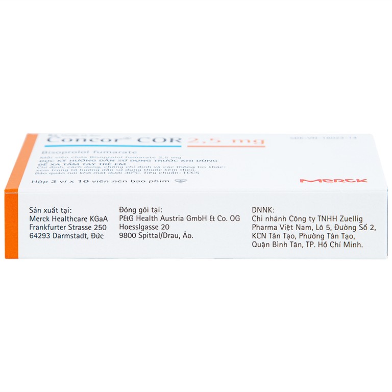 Thuốc Concor Cor 2.5mg Merck điều trị suy tim mãn tính (3 vỉ x 10 viên)
