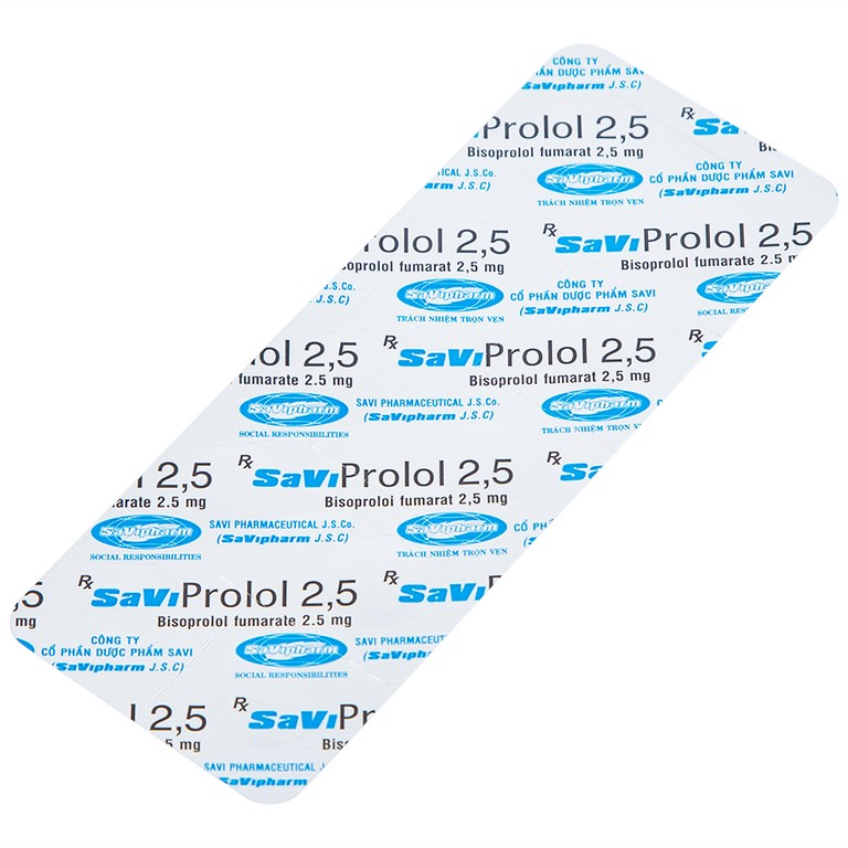 Thuốc SaViProlol 2,5 điều trị tăng huyết áp, đau thắt ngực (3 vỉ x 10 viên) 