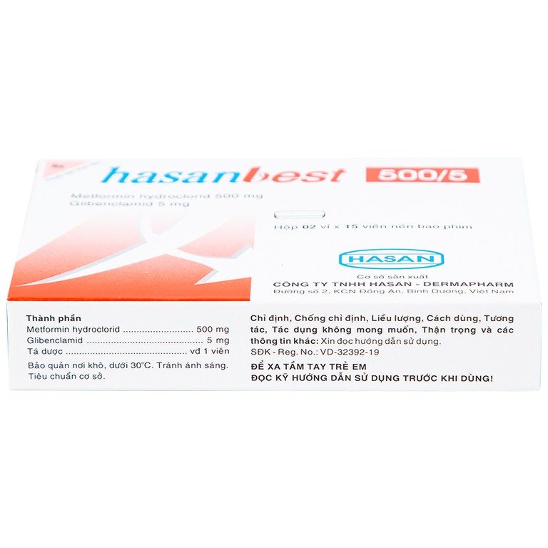 Thuốc Hasanbest 500/5 Hasan điều trị đái tháo đường típ 2 (2 vỉ x 15 viên)