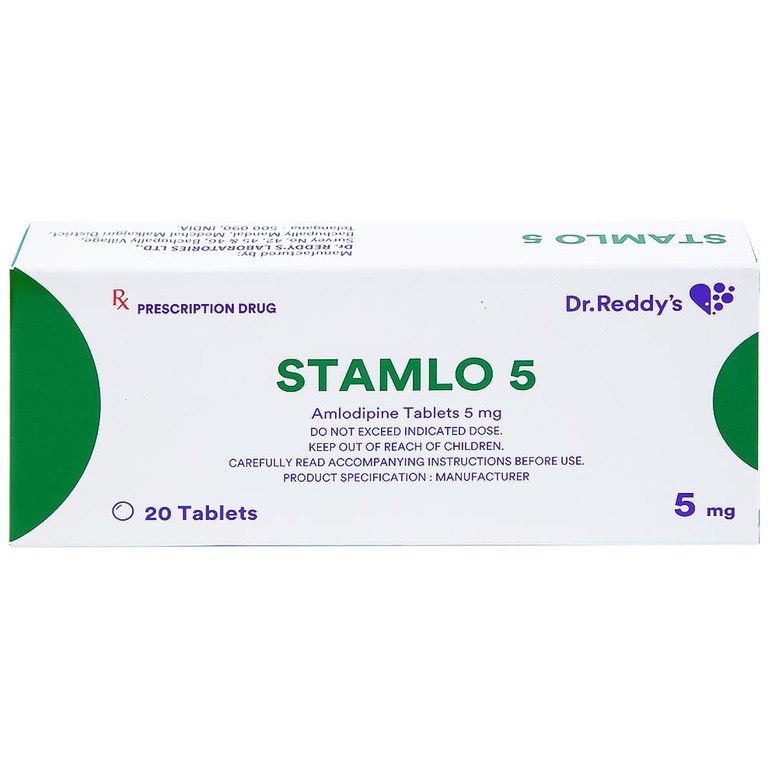 Thuốc Stamlo 5 Dr. Reddy's điều trị tăng huyết áp, đau thắt ngực ổn định mạn tính (2 vỉ x 10 viên)