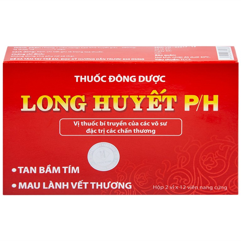 Thuốc Long Huyết P/H Phúc Hưng đặc trị tan bầm tím, mau lành vết thương (2 vỉ x 12 viên)
