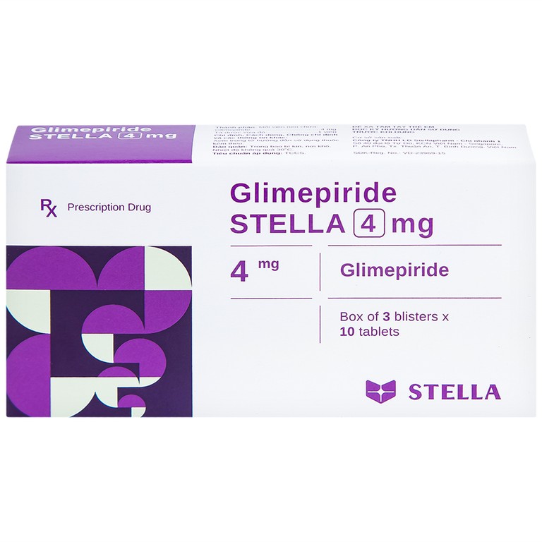 Thuốc Glimepiride Stella 4mg kiểm soát đường huyết ở bệnh tiểu đường típ 2 (3 vỉ x 10 viên)