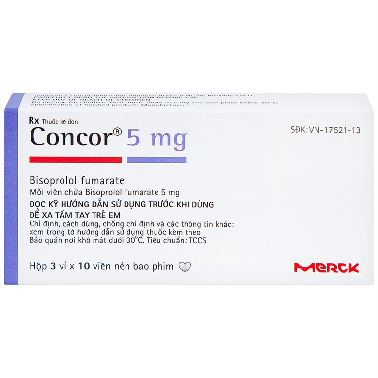 Thuốc Concor 5mg Merck điều trị tăng huyết áp, đau thắt ngực (3 vỉ x 10 viên)