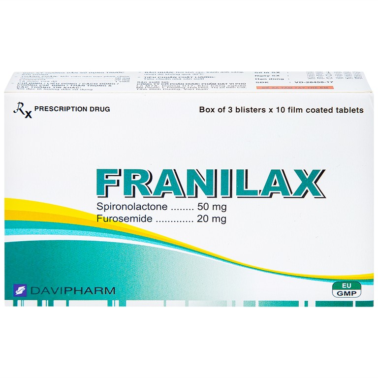 Thuốc Franilax 50mg/20mg Davipharm ngăn chặn sự tích tụ nước trong cơ thể (3 vỉ x 10 viên)