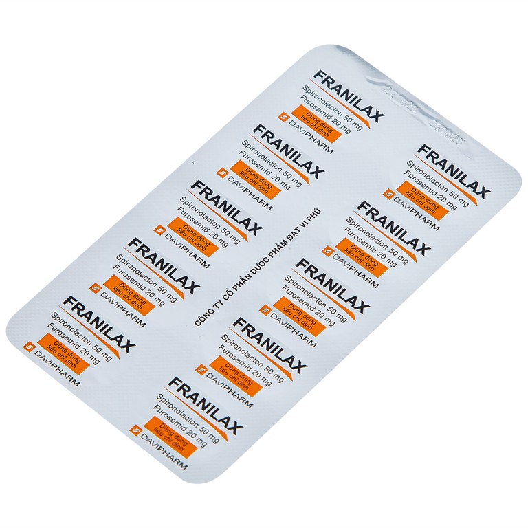 Thuốc Franilax 50mg/20mg Davipharm ngăn chặn sự tích tụ nước trong cơ thể (3 vỉ x 10 viên)