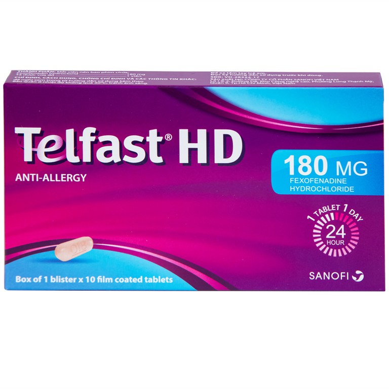 Thuốc Telfast HD 180mg Sanofi điều trị viêm mũi dị ứng, mày đay (1 vỉ x 10 viên)