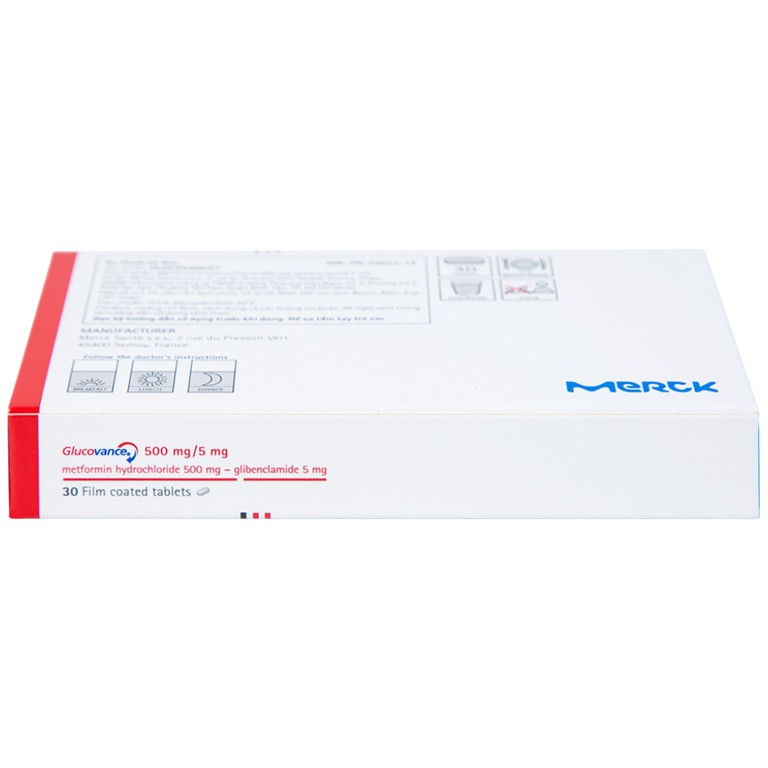 Thuốc Glucovance 500mg/5mg Merck điều trị bệnh đái tháo đường típ 2 (2 vỉ x 15 viên)