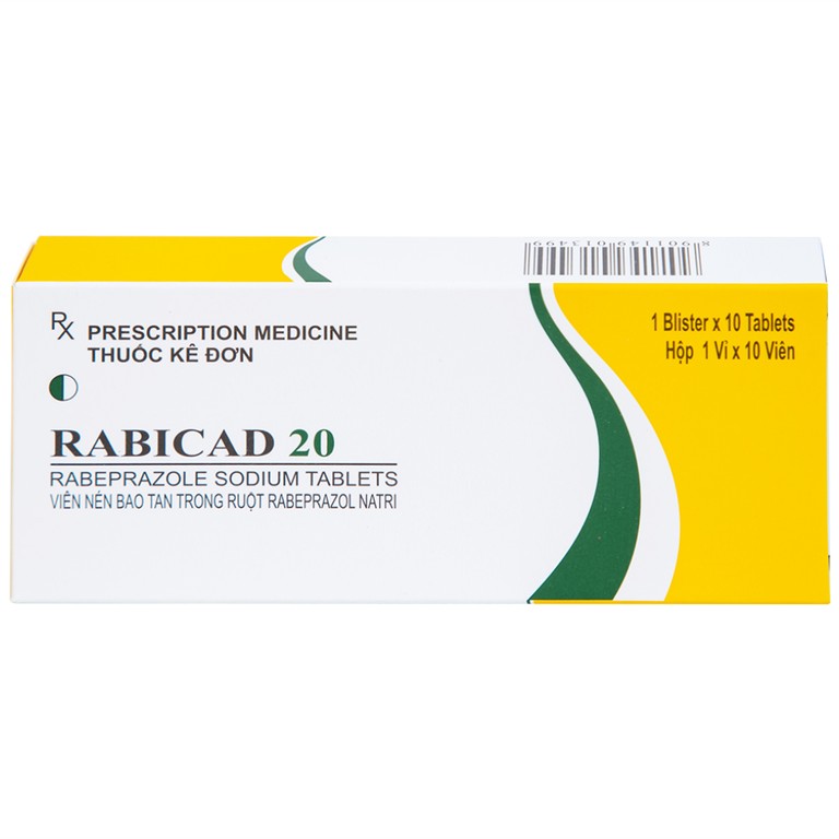Thuốc Rabicad 20 Cadila điều trị viêm loét dạ dày, tá tràng (1 vỉ x 10 viên)