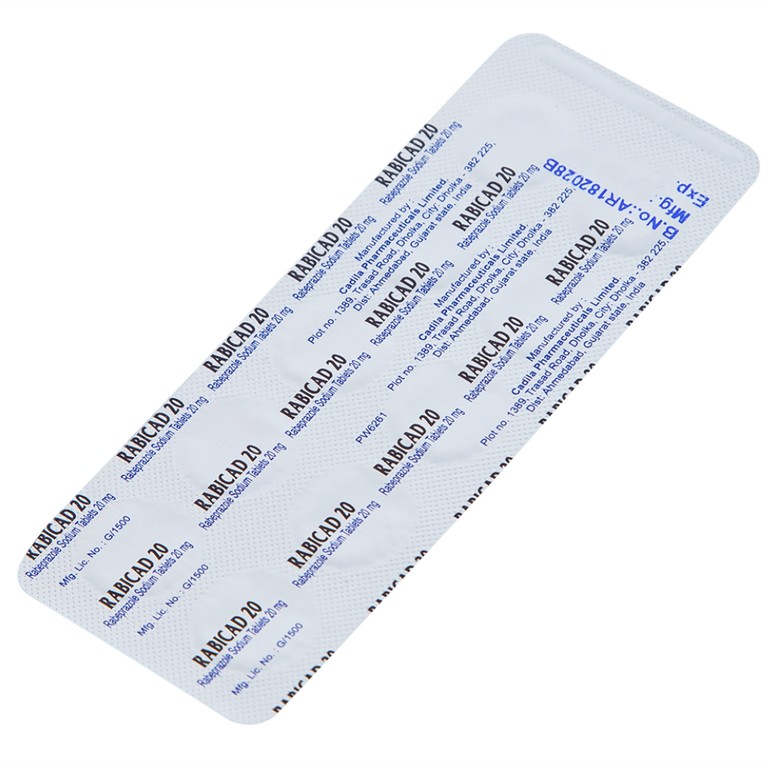 Thuốc Rabicad 20 Cadila điều trị viêm loét dạ dày, tá tràng (1 vỉ x 10 viên)