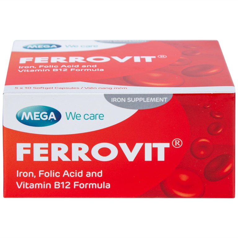 Thuốc Ferrovit MEGA We care điều trị thiếu máu do thiếu sắt (5 vỉ x 10 viên)