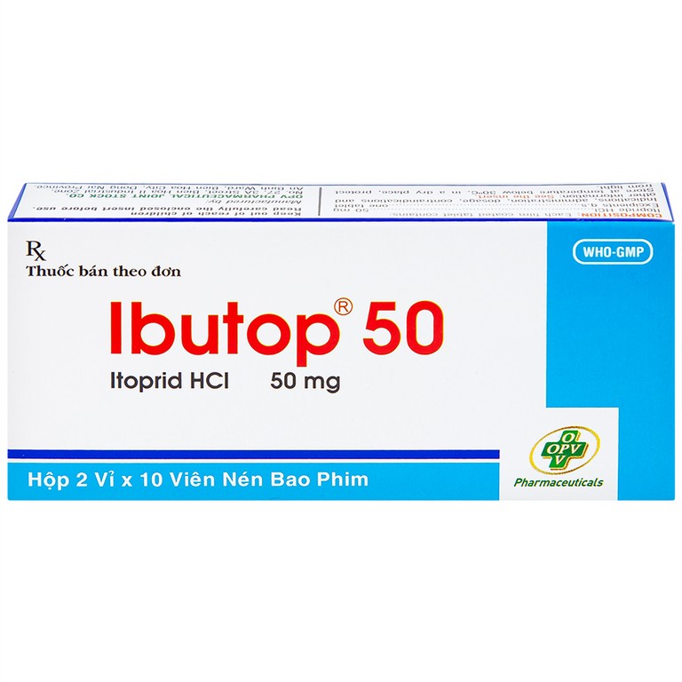 Thuốc Ibutop 50 OPV điều trị viêm dạ dày, chướng bụng, đau bụng, chán ăn, ợ nóng (2 vỉ x 10 viên)