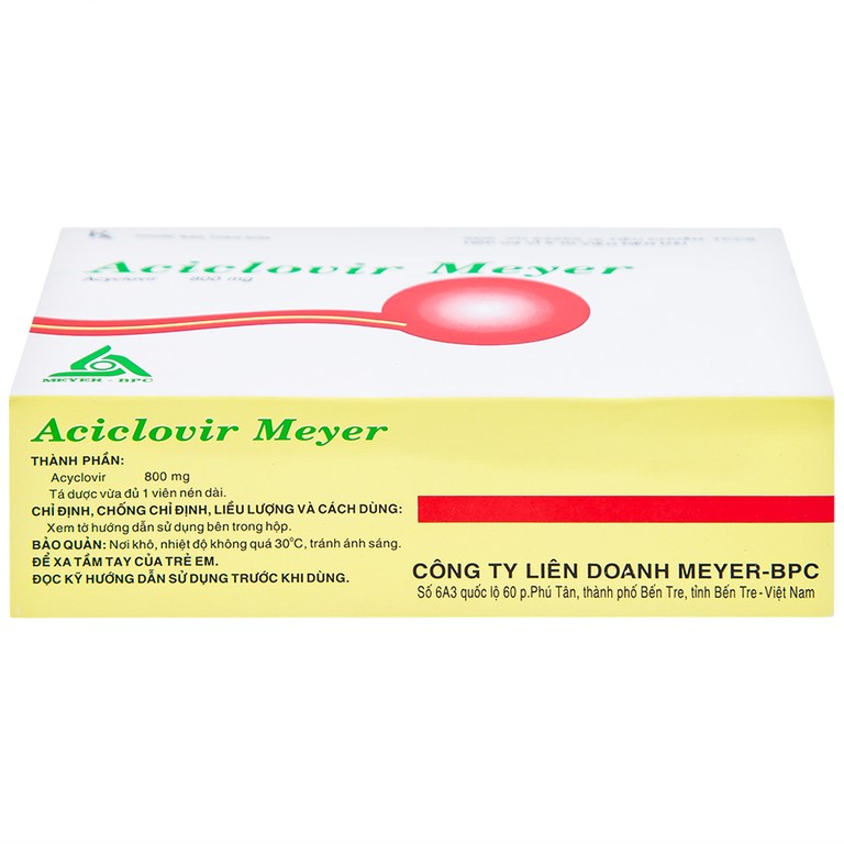 Thuốc Aciclovir 800mg Meyer điều trị nhiễm Herpes zoster, thủy đậu (3 vỉ x 10 viên)