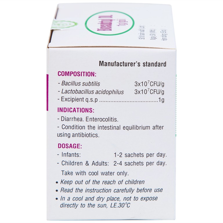 Men tiêu hoá sống Biosubtyl DL Davac điều trị tiêu chảy, viêm đại tràng, rối loạn tiêu hoá (25 gói)