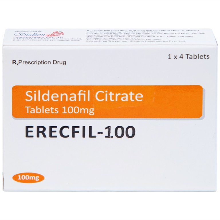 Thuốc Erecfil-100 Sildenafil Citrate điều trị rối loạn cương dương (1 vỉ x 4 viên)
