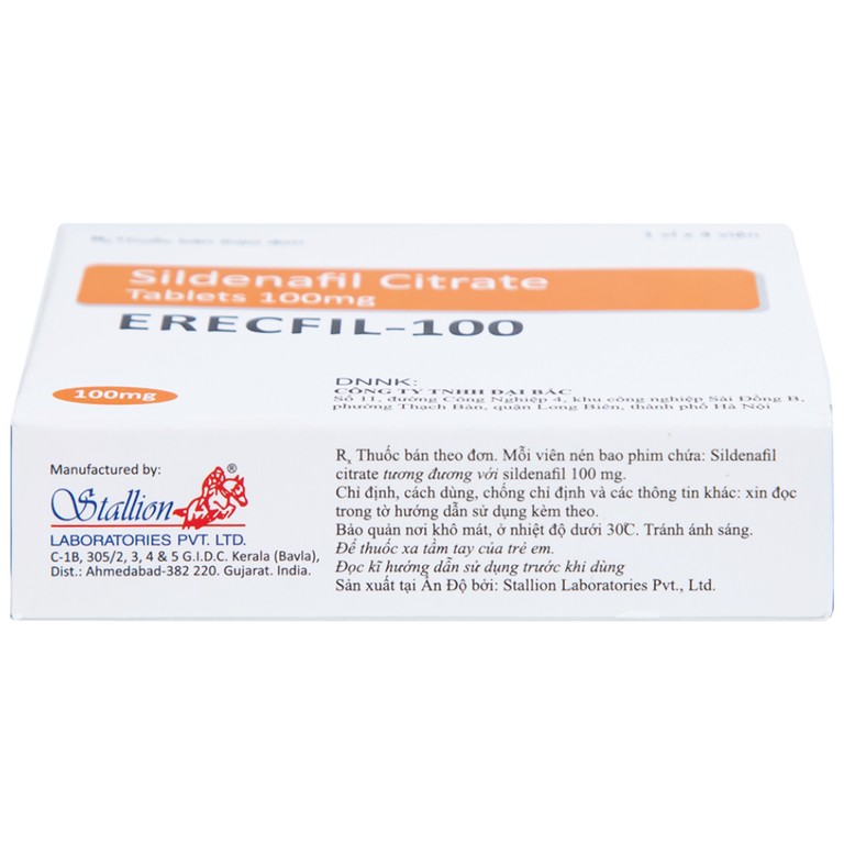 Thuốc Erecfil-100 Sildenafil Citrate điều trị rối loạn cương dương (1 vỉ x 4 viên)