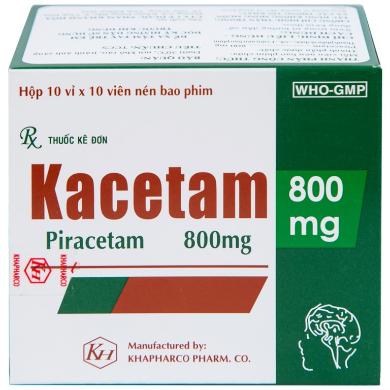 Viên nén Kacetam 800mg Khapharco điều trị rung giật cơ có nguồn gốc vỏ não, thiếu máu não (10 vỉ x 10 viên)