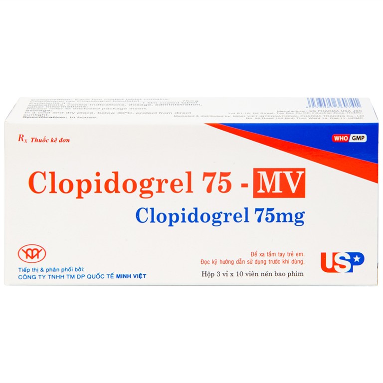 Thuốc Clopidogrel 75 - MV USP làm giảm hay dự phòng các biến cố huyết khối (3 vỉ x 10 viên)