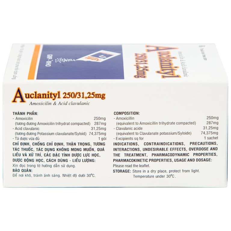Bột Auclanityl 250/31.25mg Tipharco điều trị nhiễm khuẩn (12 gói x 3,8g) 