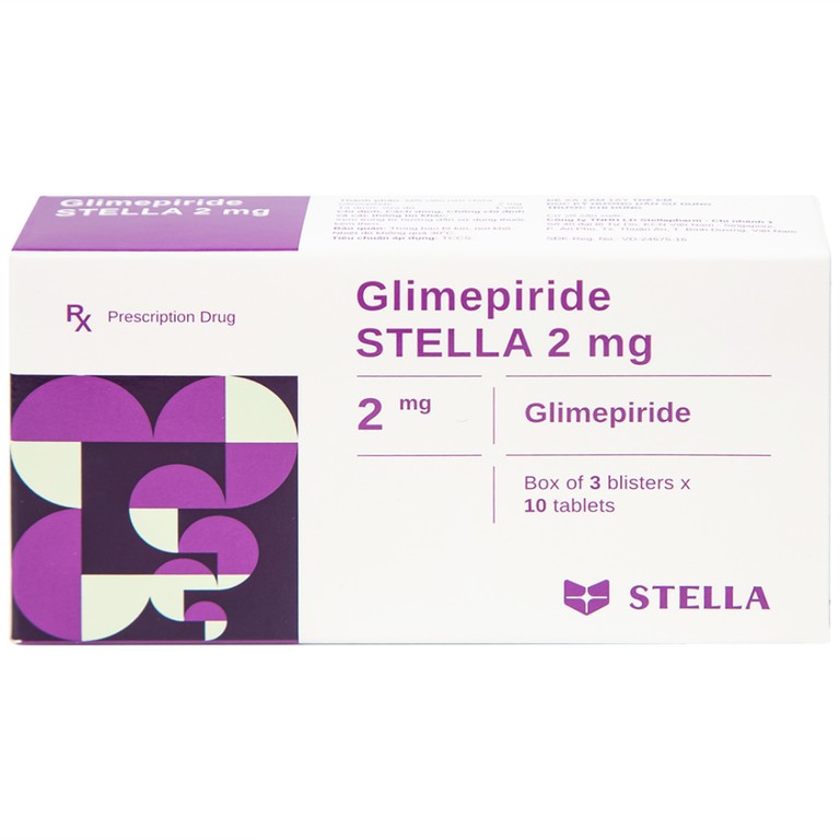 Thuốc Glimepiride Stella 2mg kiểm soát đường huyết cao ở bệnh tiểu đường típ 2 (3 vỉ x 10 viên)