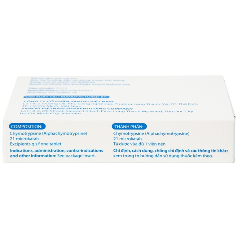 Thuốc Alpha Chymotrypsine Choay Sanofi điều trị phù nề sau chấn thương, phẩu thuật, bỏng (2 vỉ x 15 viên)