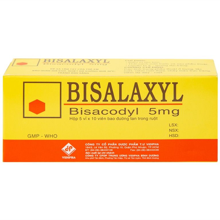Thuốc Bisalaxyl Vidipha điều trị táo bón (5 vỉ x 10 viên)