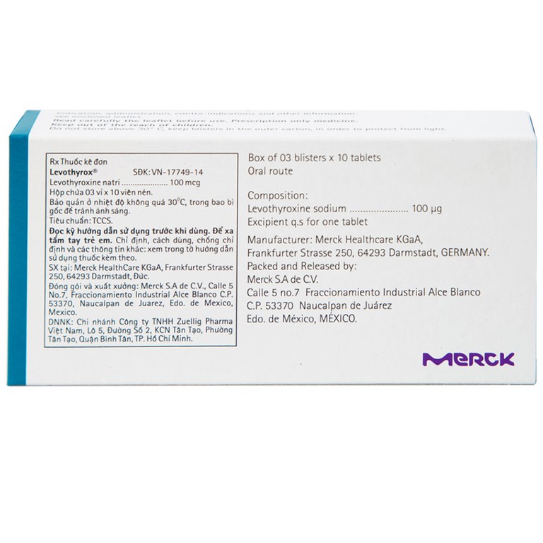 Thuốc Levothyrox 100µg Merck điều trị bướu giáp, suy giáp, ung thư giáp (3 vỉ x 10 viên)