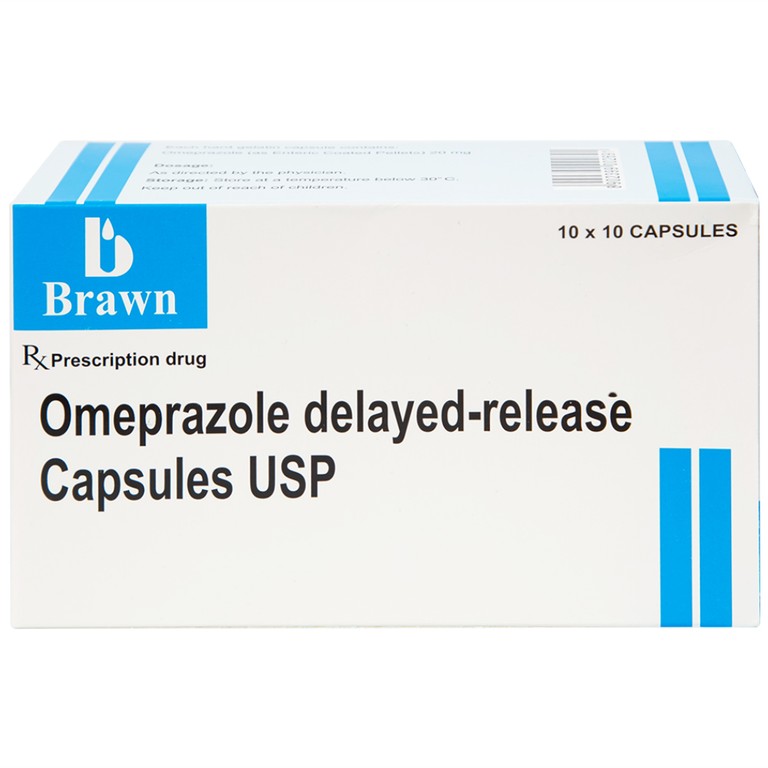 Viên nang Omeprazole Delayed Release Brawn điều trị loét dạ dày tá tràng (10 vỉ x 10 viên)