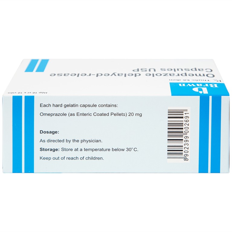 Viên nang Omeprazole Delayed Release Brawn điều trị loét dạ dày tá tràng (10 vỉ x 10 viên)