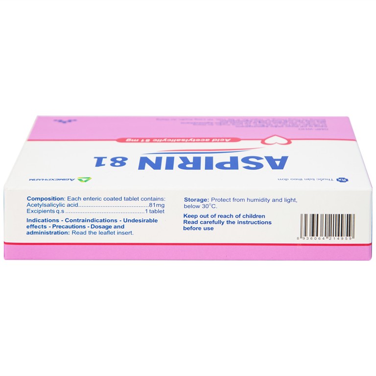 Thuốc Aspirin 81 Agimexpharm phòng ngừa nhồi máu cơ tim, đột quỵ (20 vỉ x 10 viên)